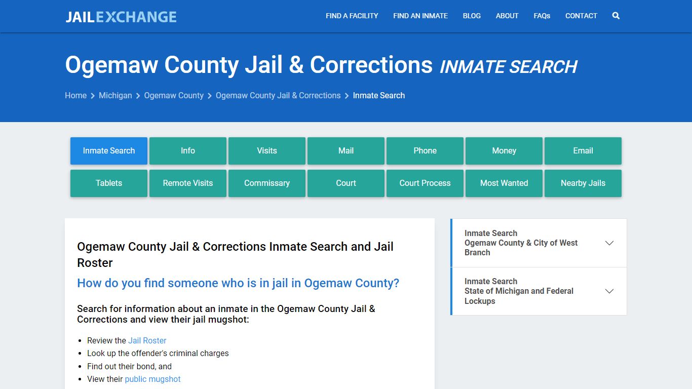 Ogemaw County Jail & Corrections Inmate Search - Jail Exchange