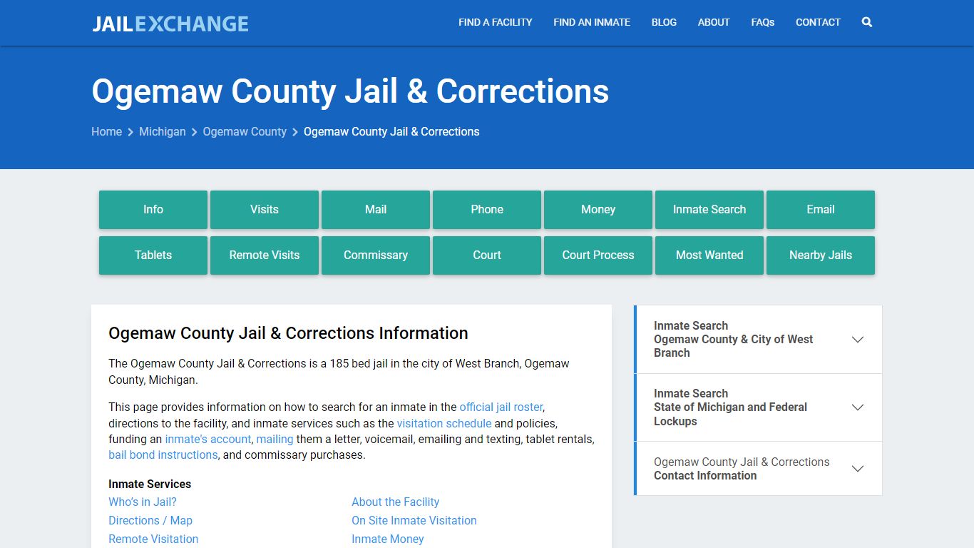 Ogemaw County Jail & Corrections, MI Inmate Search, Information